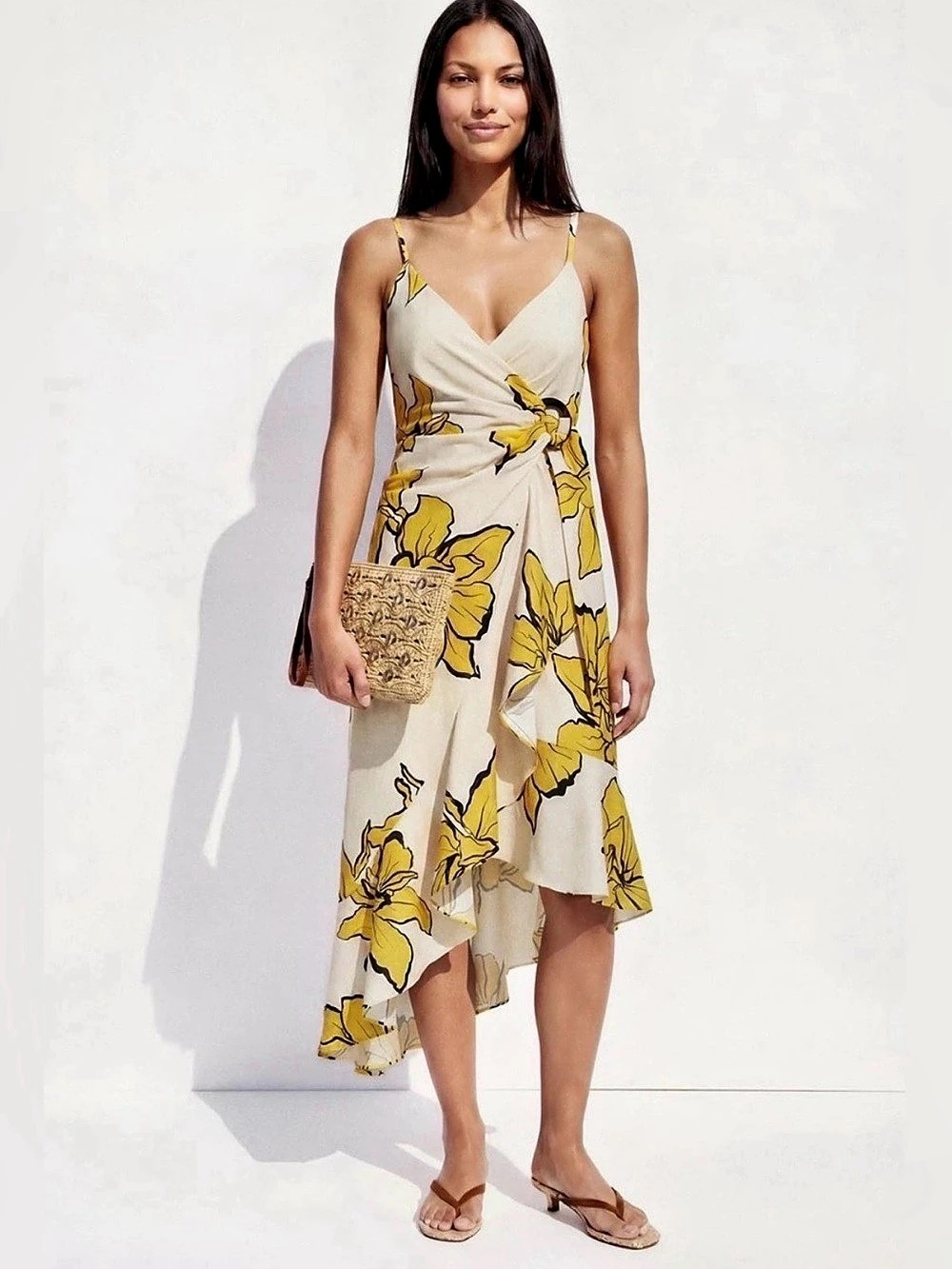 Hutch Mercer Floral Midi Dress Cream & Yellow Large Like New
